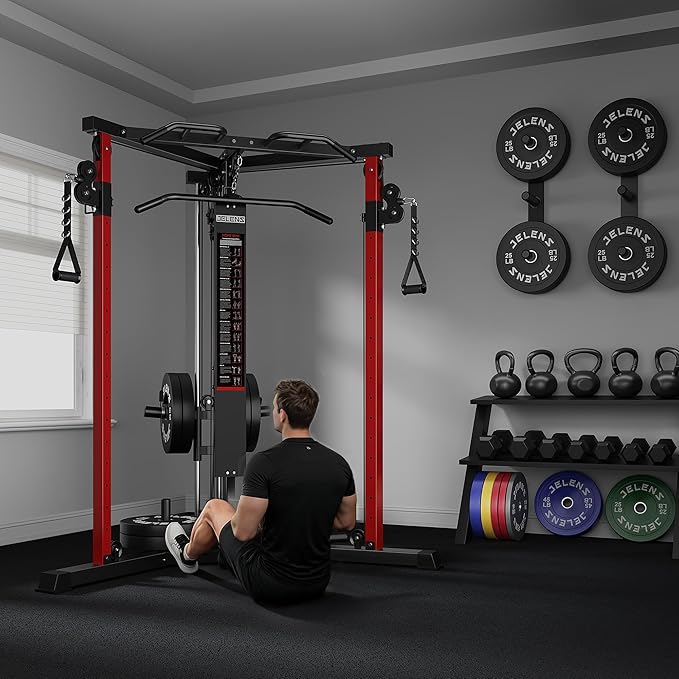 CC01 Fitness Cable Crossover Machine with High and Low Pulley System, Functional Trainer with with Pull Up Bars and Optional Bundle, Plate Loaded Pulley System for Home Gym Power Workout