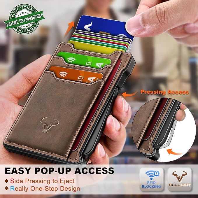 BULLIANT Men Wallet-Slim Money Clip Wallet Metal Card Case With Pop up Access 9 Cards RFID Blocking Pocket Fit