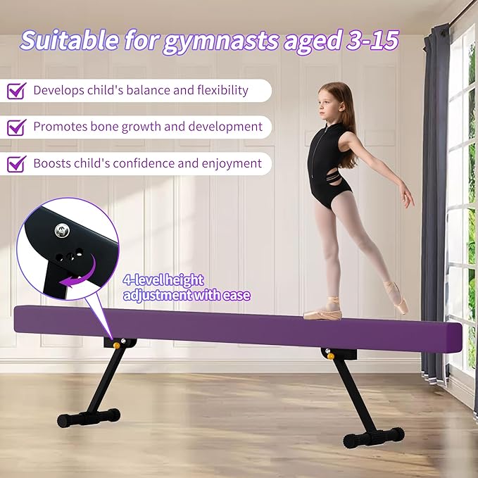 EL&IT·Wings 6ft/8ft Gymnastic Balance Beam, Adjustable High and Low Level Floor Beam - Highly Stable - Gym Practice Training Equipment for Kids Children Girls Home