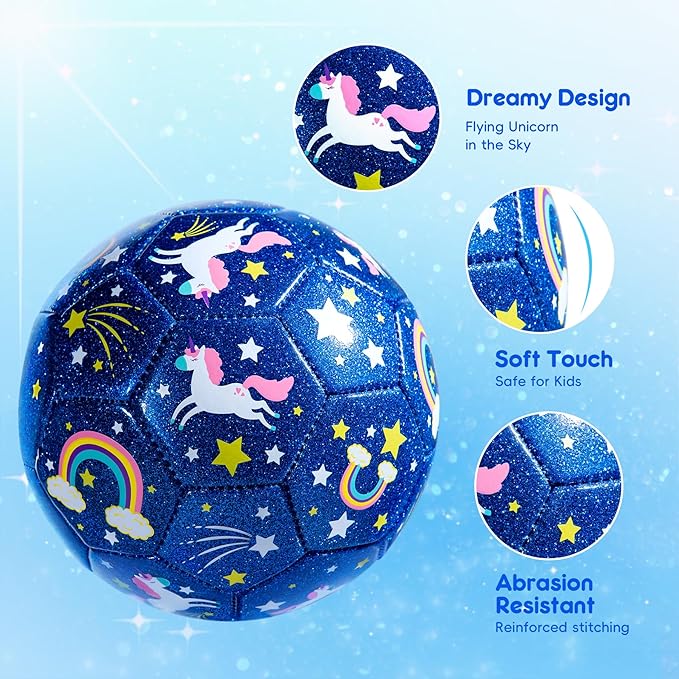 Soccer Ball Size 4 Size 3 Size 2 with Pump Deflated - Glitter Unicorn Dinosaur Toys for Toddler Kids - Sports & Outdoors Games - Christmas Stocking Stuffers Birthday Gifts for Boys Girls 1-3 3-8 8-12