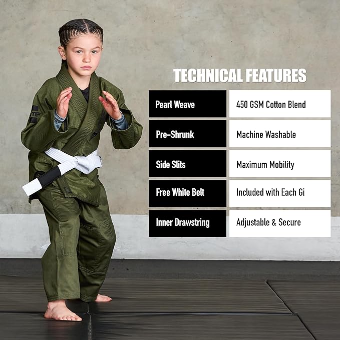 Elite Sports IBJJF Ultra Light BJJ Brazilian Jiu Jitsu Gi for Kids with Preshrunk Fabric and Free Belt