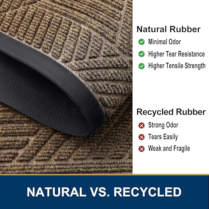 Smiry Front Door Mat Outside Entrance, Heavy Duty Sturdy Natural Rubber Doormat, Trap Dirt and Moisture, Easy Clean Low Profile Mats for Indoor Outdoor Entry, Irregular Triangle (71x24, Brown)
