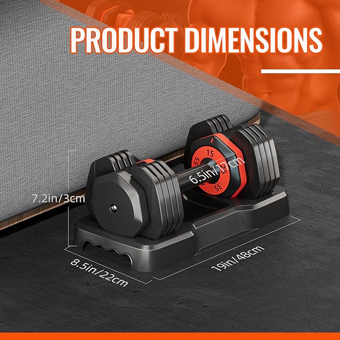 VEICK 25 lbs Adjustable Dumbbell with Anti-Slip Turning Handle, Fast Adjust Weight for Men Women, Exercise Equipment with Tray for Home Gym Full Body Workout Fitness