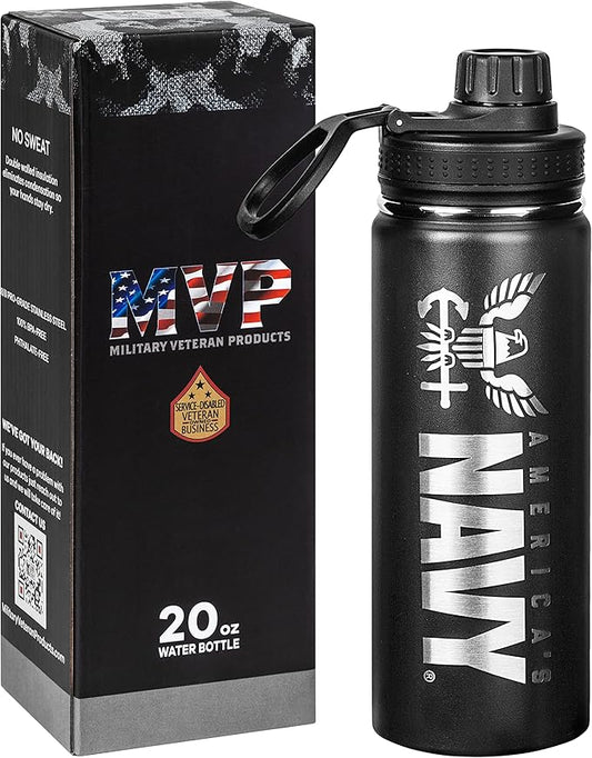 20oz US Navy Water Bottle - Double Wall Vacuum Insulated Stainless Steel Great for PT and Outdoor Sports Like Hiking Camping and Cycling-Navy 20oz Water Bottle