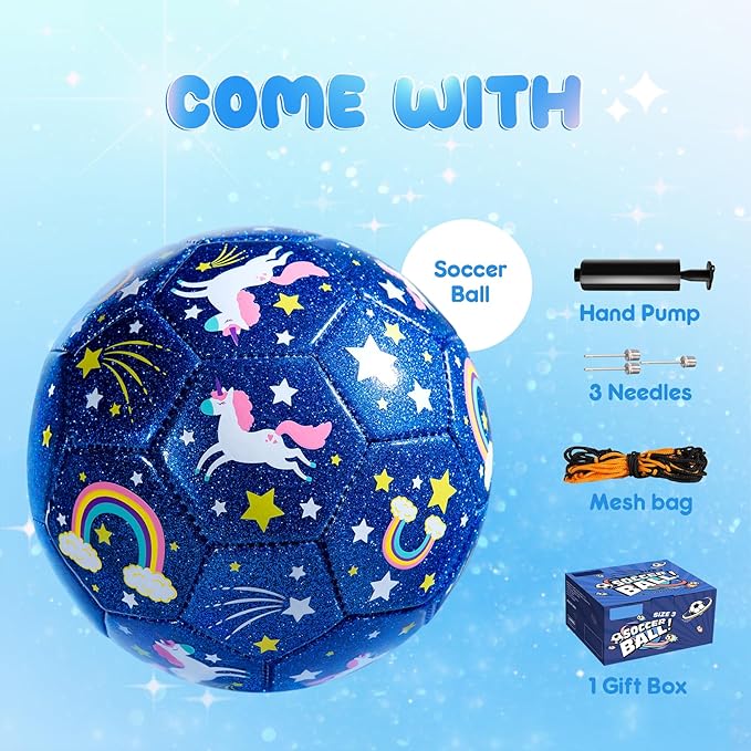 Soccer Ball Size 4 Size 3 Size 2 with Pump Deflated - Glitter Unicorn Dinosaur Toys for Toddler Kids - Sports & Outdoors Games - Christmas Stocking Stuffers Birthday Gifts for Boys Girls 1-3 3-8 8-12