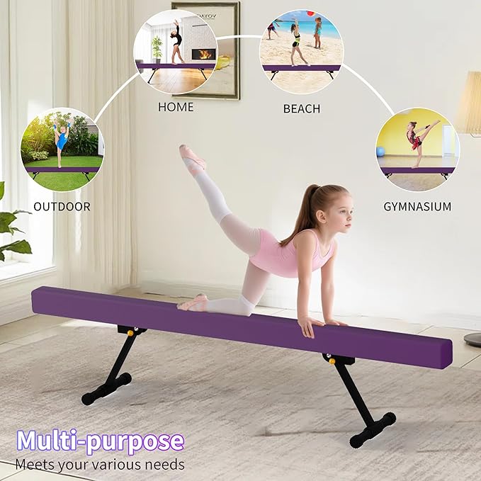 EL&IT·Wings 6ft/8ft Gymnastic Balance Beam, Adjustable High and Low Level Floor Beam - Highly Stable - Gym Practice Training Equipment for Kids Children Girls Home