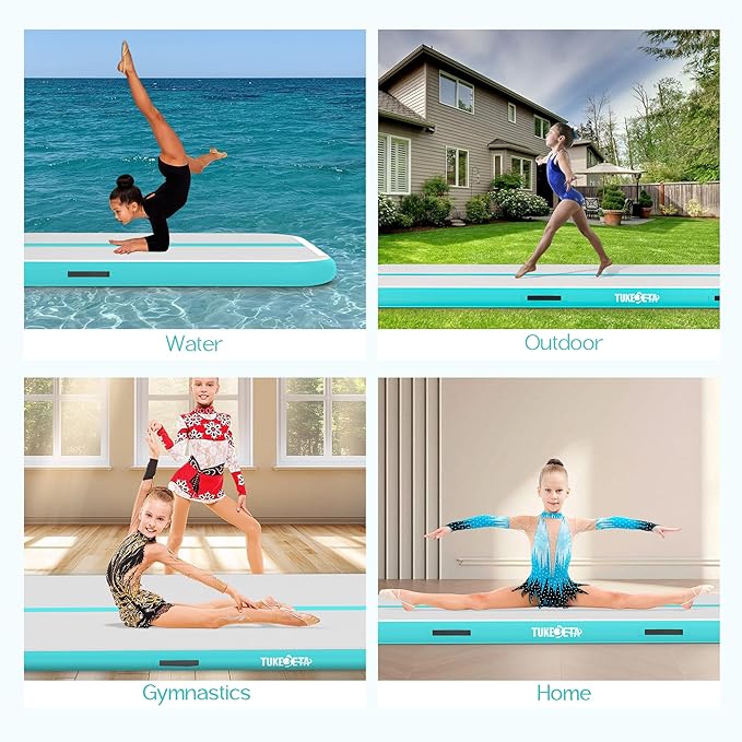 Thickness Inflatable Gymnastics Mat with Electric Pump and Storage Bag, Gymnastic Mats for Home Use Kids Adults, Air Cheer Mat for Training Yoga Cheerleading Gym Outdoor