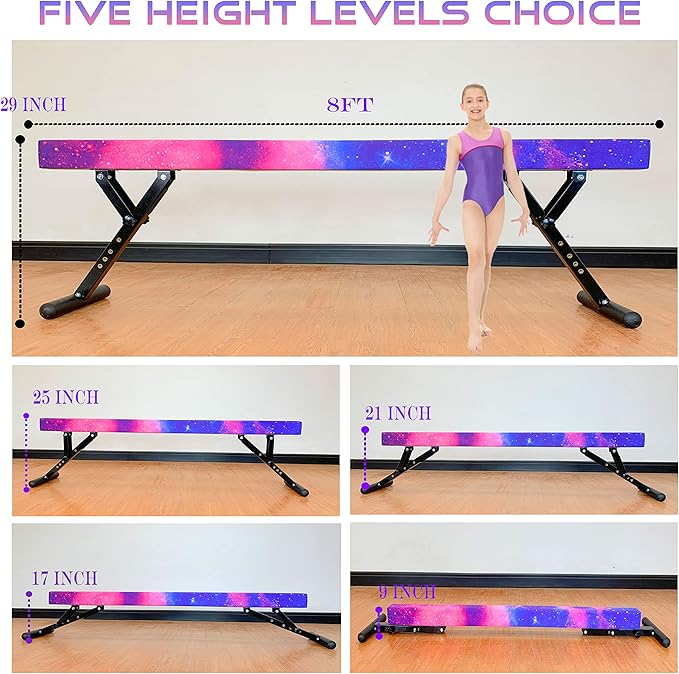 MARFULA Adjustable Balance Beam 8 ft Gymnastic Beam Adjustable Height for Kids and Teenage of All Gymnastic Levels, Gymnastic Training Beam Gymnastic Equipment for Athlete Home and Gym Club Use