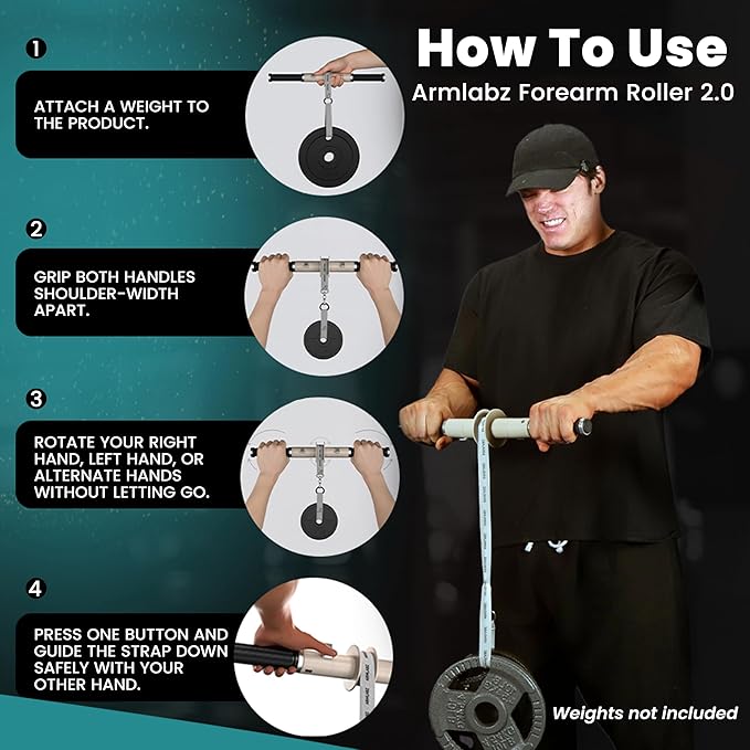 ArmLabz Forearm Roller 2.0 Wrist Roller and Forearm Strengthener, Grip Strength Trainer and Hand Exerciser, Quick Reset, One Arm Use, Wrist and Elbow Health, Forearm Workout Equipment