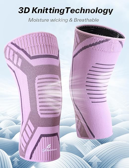 Sportneer Knee Brace with Dual Side Stabilizers – Maximum Support Compression Knee Sleeve for Men & Women, Anti-Slip Knee Support for Running, Workout, Arthritis, ACL & Pain Relief (Pink-Purple, X-Large(19"-22"))