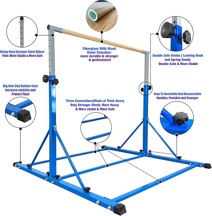 Marfula Gymnastic Bar For Kid and Teenage of 3-25, 5Ft/8 FT Base Length 4Ft Width 5Ft Adjust Height, Gymnastic Kip Bar For Gymnast, Gymnastic Training Equipment For Professional Training Home Club Use