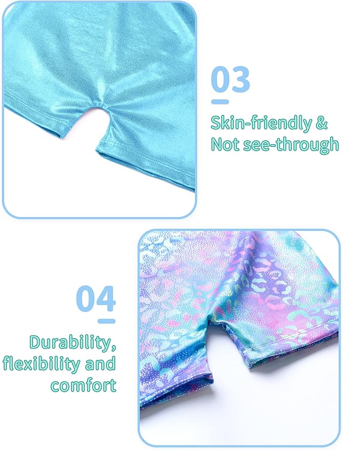 Nymphperi 2 Packs Gymnastics Leotard for Girls Sparkle Biketards with Shorts Kids Sleeveless Unitard One-Piece Dancewear