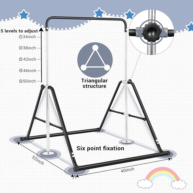 BangTong&Li Gymnastics Bar for Kids Height Adjustable Horizontal Bar Folding Gymnastics Junior Training Bar for Home Gymnastics Equipment