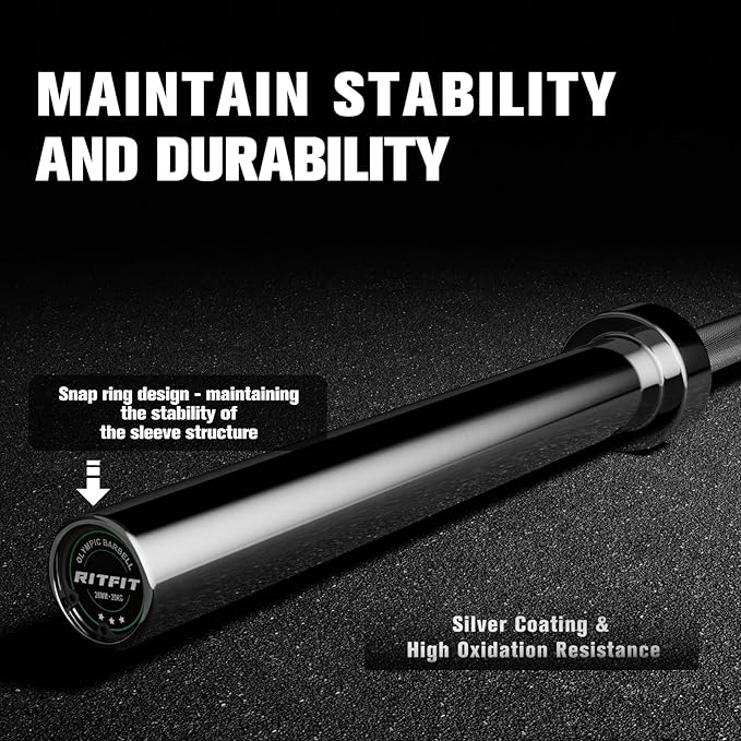 RITFIT 7FT Olympic Barbell for Strength and Weightlifting Training - 2 Inch Olympic Bar for Squat, Deadlift, Bench Press, Curl, Overhead Press - 600lbs/1000lbs/1200lbs Capacity