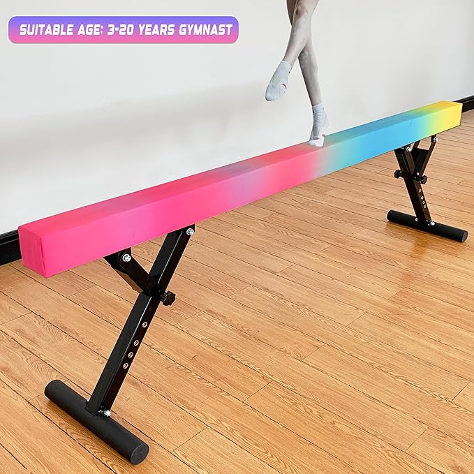 MARFULA Adjustable Balance Beam 8 ft Gymnastic Beam Adjustable Height for Kids and Teenage of All Gymnastic Levels, Gymnastic Training Beam Gymnastic Equipment for Athlete Home and Gym Club Use