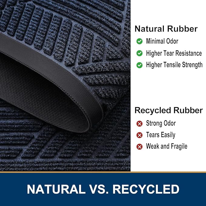 Smiry Front Door Mat Outside Entrance, Heavy Duty Sturdy Natural Rubber Doormat, Trap Dirt and Moisture, Easy Clean Low Profile Mats for Indoor Outdoor Entry, Irregular Triangle (36x24, Navy Blue)