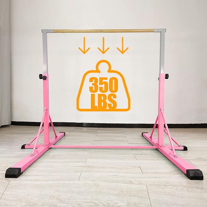 Gymnastics Bar for Kids Ages 3-15, 35" to 60" Adjustable Height, 4FT Wide Base - Professional Kip Bar with 360° Stability & Fiberglass Crossbar, Easy Fold&Solid Design for Home Training