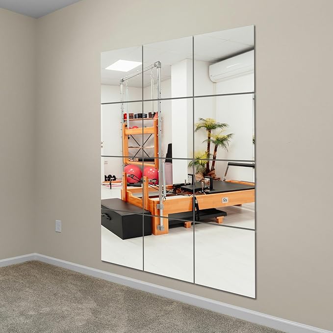Ruomeng Full Length Wall Mirror Tiles, Gym Mirrors 12" x 15" x 8Pcs Square Wall Mounted Mirror, Frameless Mirror Tiles for Home Gym, Bedroom, Door