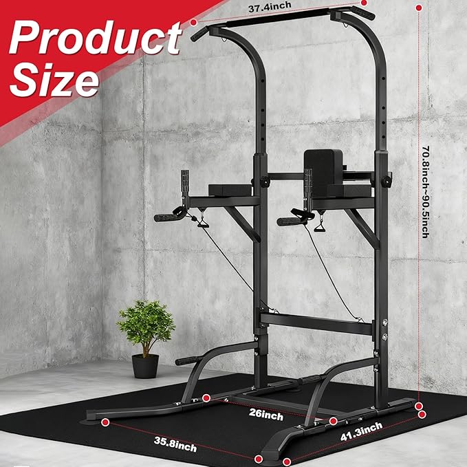 Pull Up Bar Power Tower Dip Station, Adjustable Strength Training Equipment for Home Gym Workout, Multi-Function Pull Up and Dip Bar