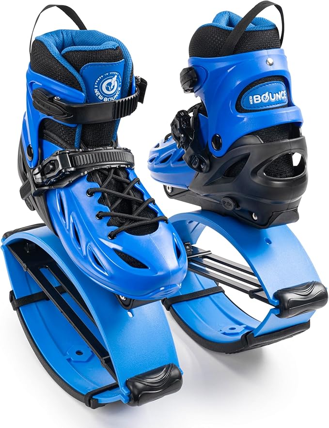 New Bounce Jumping Shoes for Kids - Premium Moon Boots - Durable Kangaroo Jumpers - Strong, Safe and Adjustable Fit, Perfect for Exercise and Fun - New & Improved Edition (Medium, Blue)