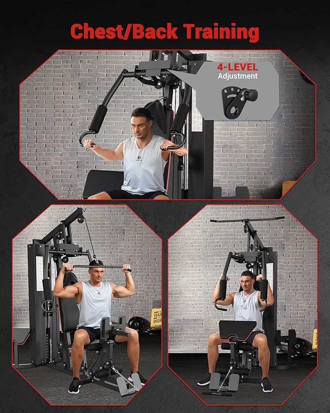 GarveeLife Home Gym Equipment Machine, Full Body Workout Machine with 150 LBS Weight Stack, Multifunctional All in One Exercise Station with Preacher Curl Pad, Leg Developer for Strength Training