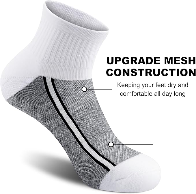 Gonii Mens Athletic Ankle Socks 5-Pairs - Blister Defense & Cushioned for Running, Hiking, Sports