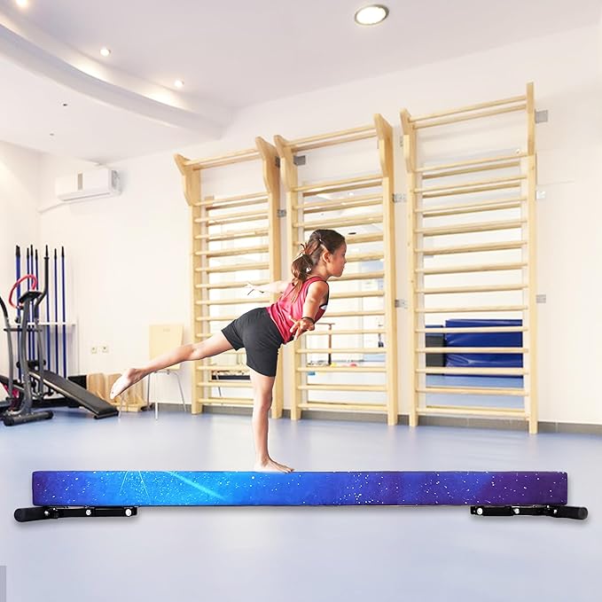 PreGymnastic 8FT Balance Beam, Raised Gymnastics Beam for Kids Ages 3-12, Home Gym Equipment for Training, Adjustable Balancing Beam Indoor, Off-Ground Competition Style