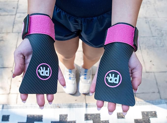 Set of PR+ Gymnastics Hand Grips + 18" Lifting Wrist Wraps for Pull Ups, Weightlifting, WODs & Cross Training – No Hole, Chalk-Free Gloves, Triple Layer Hand Protection & Wrist Support - Great Gift