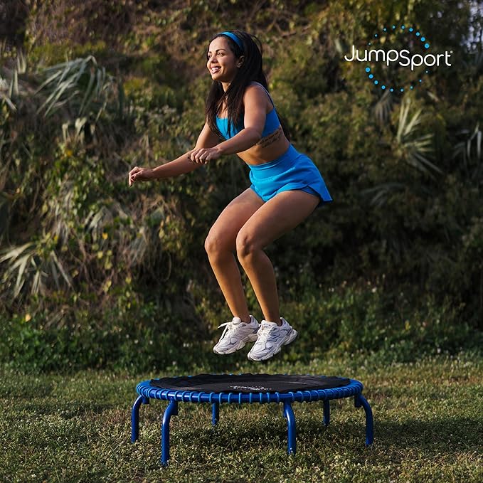 JumpSport 350 PRO Fitness Trampoline, Cardio Workout, No-Tip Arched Legs Home Gym Equipment, Adjustable Bungees & 60 Day Trial Video