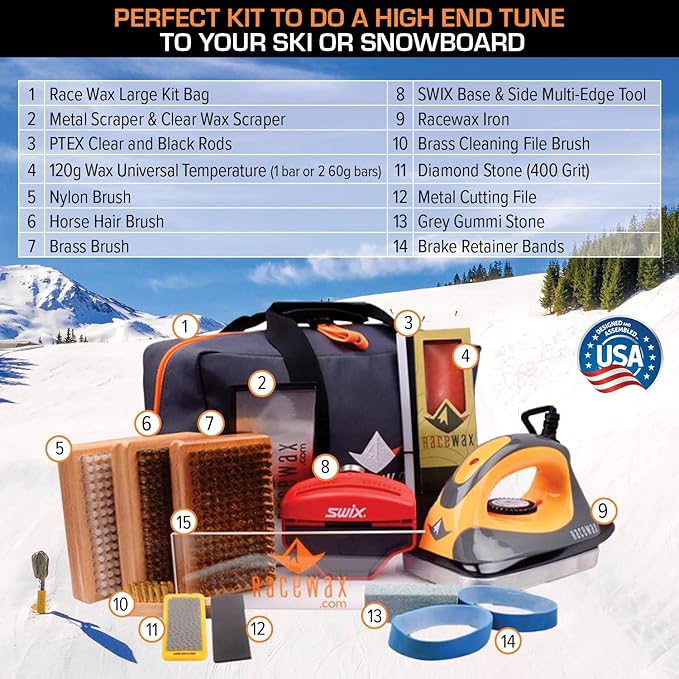 RaceWax Elite Ski Wax Tuning Kit Plus All Metal World Cup Ski Vise - (ZS-8008)