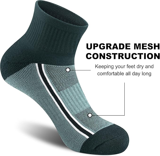 Gonii Mens Athletic Ankle Socks 5-Pairs - Blister Defense & Cushioned for Running, Hiking, Sports