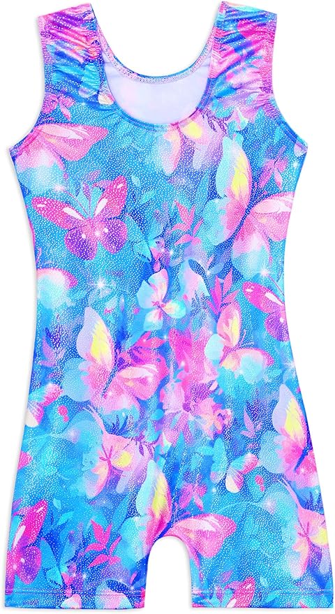 Domusgo Gymnastics Leotards for Girls Sparkly One-Piece Pro Kids Unitard Biketards with Shorts