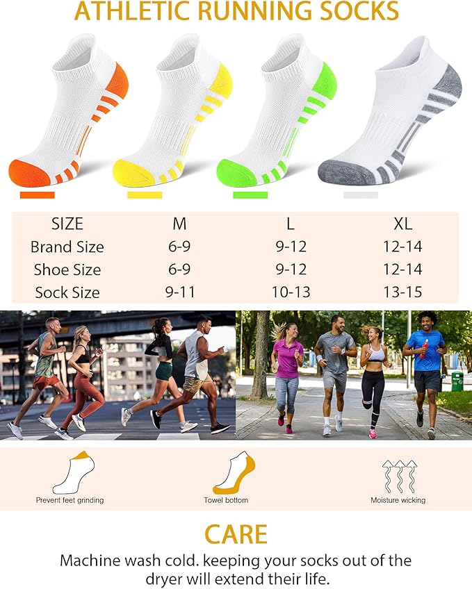 Airacker Ankle Athletic Running Socks Cushioned Breathable Low Cut Sports Tab Socks for Men and Women (6 Pairs)