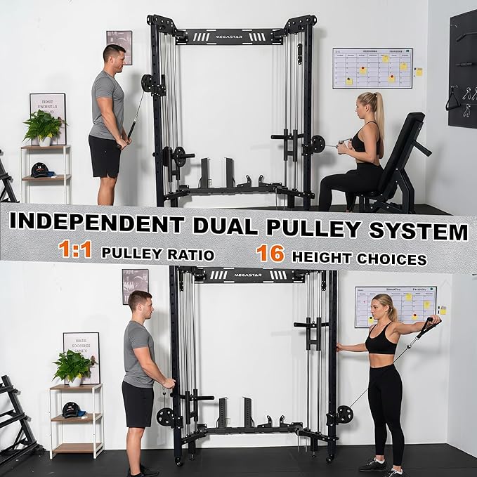 Folding Power Rack, Wall Mounted Squat Rack with Cable Pulley System, Multi-Grip Pull-Up Bar, Landmine for Home Gym, Compact Power for Small Spaces, FR67