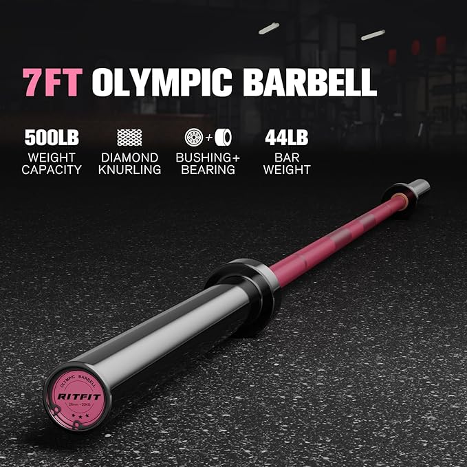 RITFIT 7FT Olympic Barbell for Strength and Weightlifting Training - 2 Inch Olympic Bar for Squat, Deadlift, Bench Press, Curl, Overhead Press - 600lbs/1000lbs/1200lbs Capacity