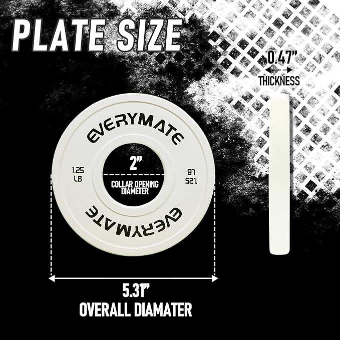 EVERYMATE Change Weight Plates 1.25LB 2.5LB 5LB Set Fractional Plate Olympic Bumper Plates for Cross Training Bumper Weight Plates Steel Insert Strength Training Weight Plates