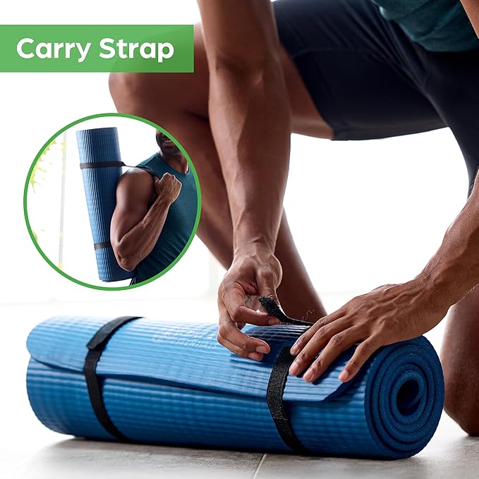 Gaiam Essentials 2/5" Thick (10mm) Yoga & Pilates, Fitness & Exercise Mat with Easy-Cinch Carrier Strap Cushion Support For Fitness and Gym Workouts