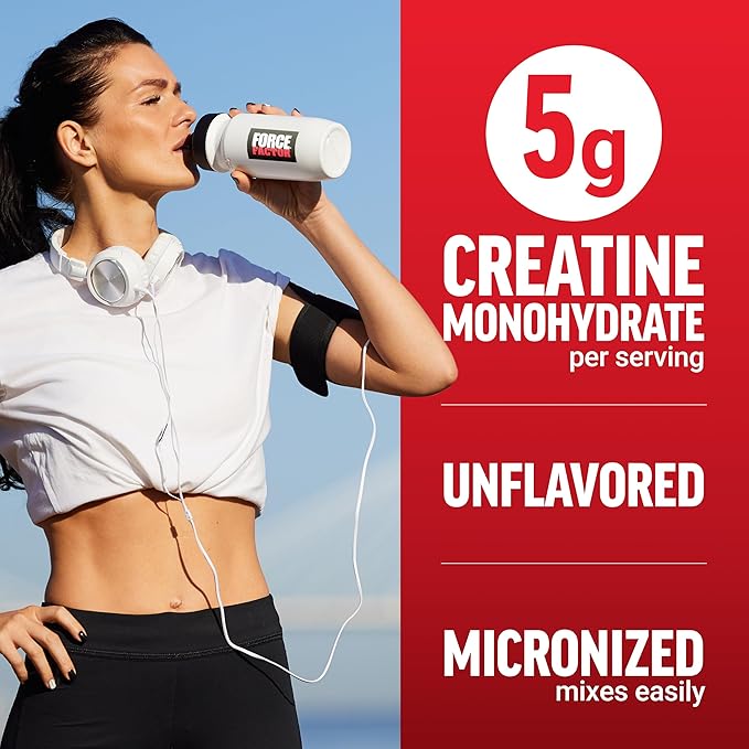 Force Factor Creatine Monohydrate Powder, 5g Micronized Dose to Support Muscle Growth, Strength, Recovery, Cognitive Health & Memory, Unflavored, 60 Servings