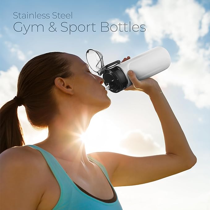 SIPX™ 18 oz Premium Stainless Steel Water Bottle with Straw Lid – Triple Insulated, Leakproof, BPA-Free – Slim, Durable Bottle for School, Gym, Office – White