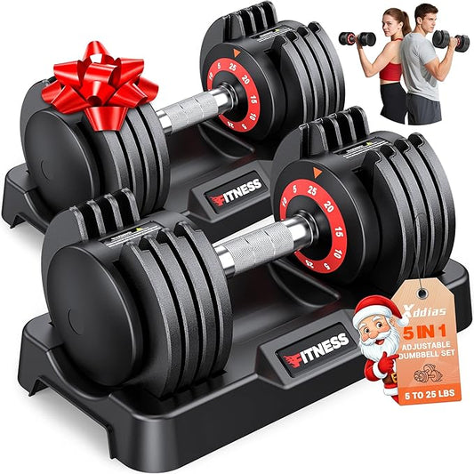 XDDIAS Adjustable Dumbbell Set of 2, 25/55/80LB Dumbbell Set-Fast Adjust Weights Set, 5/10/16 in 1 Free Weights Dumbbells Set with Anti-Slip Metal Handle, Compact Size for Men/Women Home Gym Equipment
