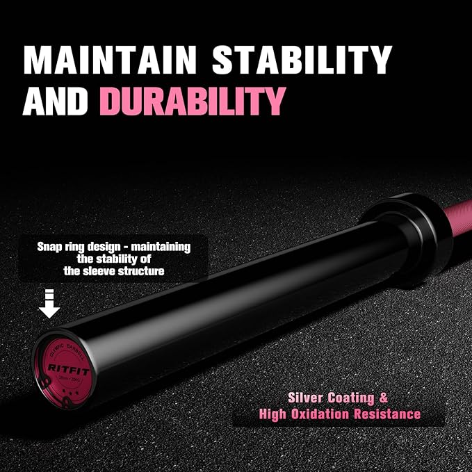 RITFIT 7FT Olympic Barbell for Strength and Weightlifting Training - 2 Inch Olympic Bar for Squat, Deadlift, Bench Press, Curl, Overhead Press - 600lbs/1000lbs/1200lbs Capacity