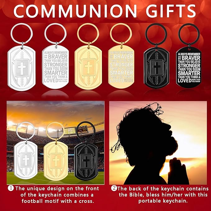 Stocking Stuffers- Football/Baseball/Soccer/Basketball Keychain for Men Baptism Confirmation Mens Gifts