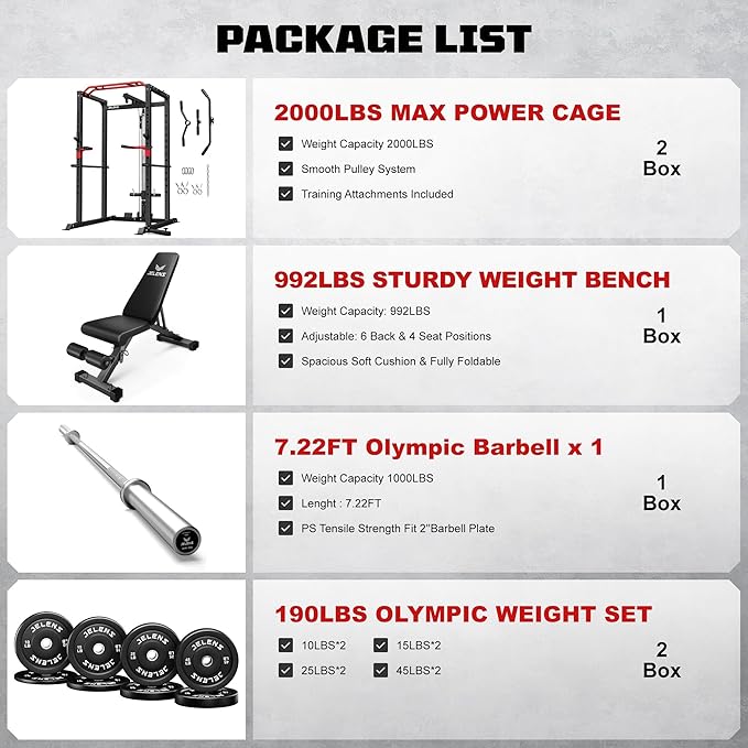 Power Cage, 2000LBS Multi-Function S11 Power Rack with LAT Pulldown, Squat Rack with Adjustable Pulley System and More Training Attachments, Weight Workout Machine for Home Gym