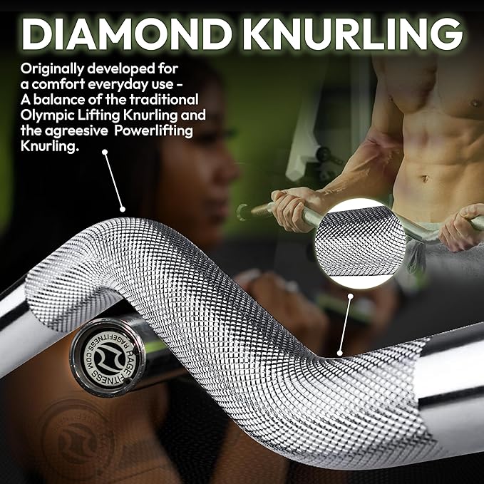 Rage Fitness EZ Curl Bar – 47 Inch, 2 inch | 17lbs Alloy Steel with Chrome Finish & Nylon Bushings EZ Bar with 400lbs Max Capacity – Home Gym Curling Bars for Weightlifting & Other Upper & Lower Body Movements