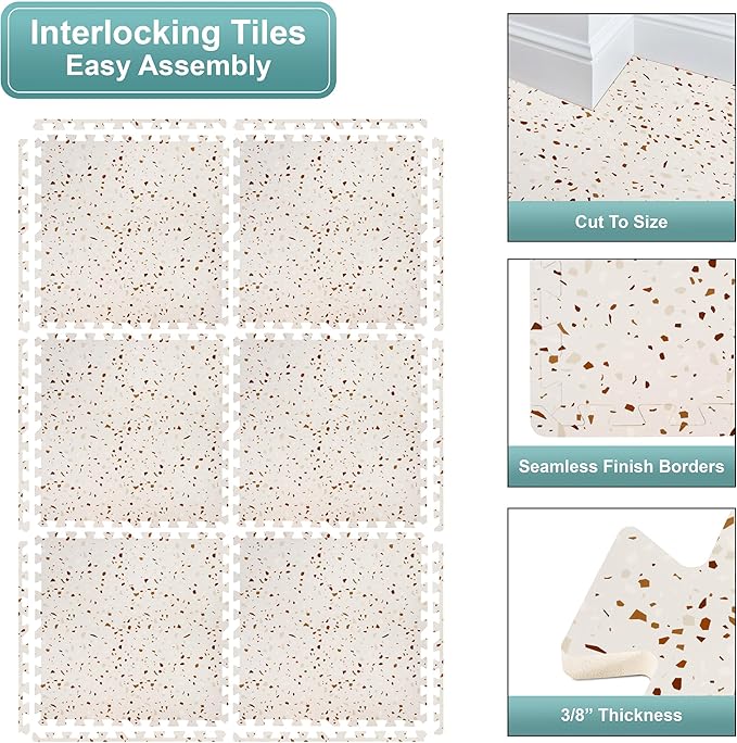 Sorbus 80 Sq. Ft. Wood Grain Floor Tiles Foam Mat EVA Interlocking Mats Tile 3/8-Inch Thick Flooring Wood Puzzle Exercise Mats w/Borders - Home Playroom Basement, Apartment, Trade Show, Baby, Dance