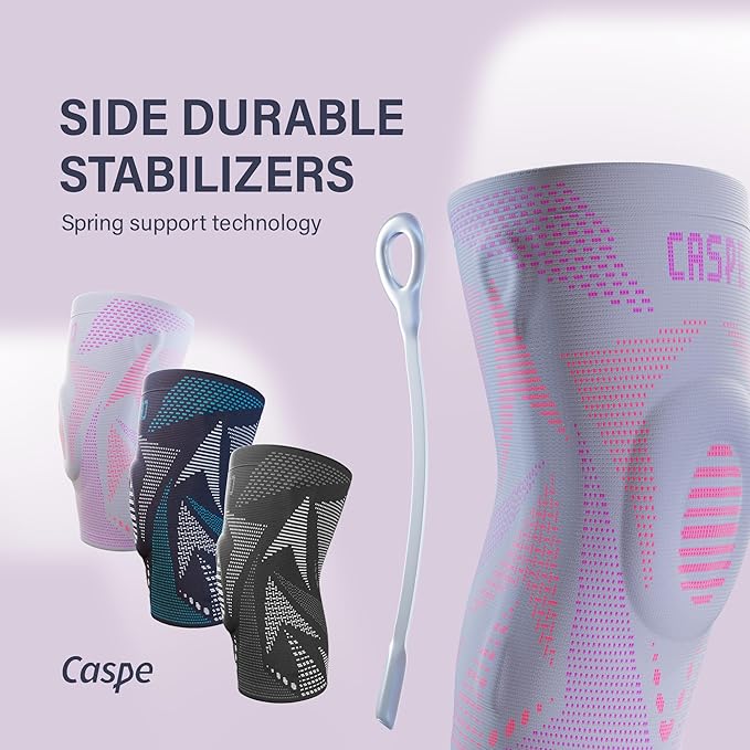 Caspe 2 Pack Compression Knee Brace for Women & Men – Pain Relief Support with Patella Gel Pads & Side Stabilizers – Knee Sleeve for Running, Workout & Arthritis (Pink, Large)