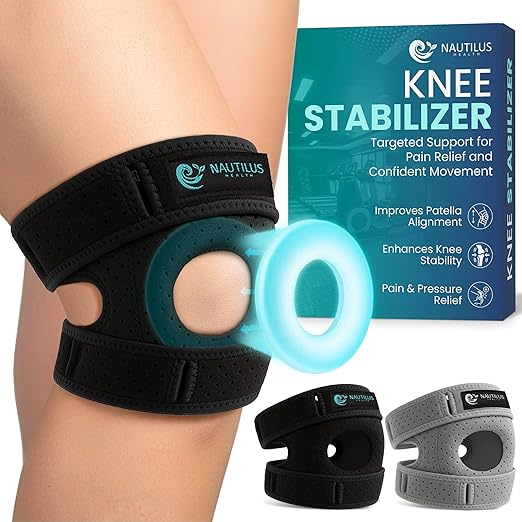 Premium Knee Brace for Pain Relief - Adjustable Compression Support for Arthritis, Injury Recovery, Running & Workouts - Unisex Design in Black & Gray
