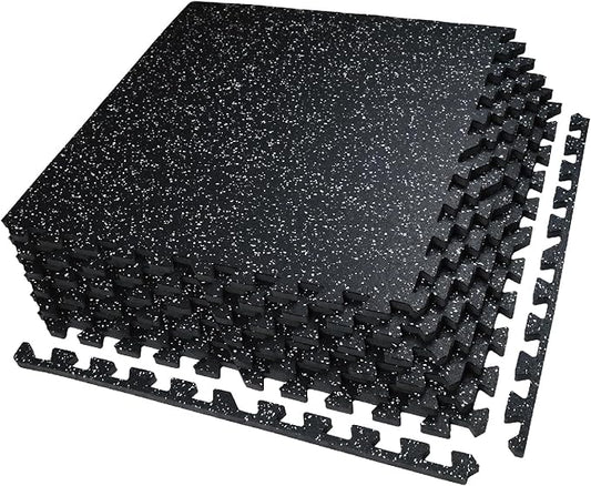AIRHOP 0.56in Thick 24 Sq Ft Exercise Equipment Mats, 6 Tiles Upgraded Rubber Top with High Density EVA Foam, Large Interlocking Puzzle Gym Flooring for Home Gym, Heavy Weight Workout, 24 x 24in