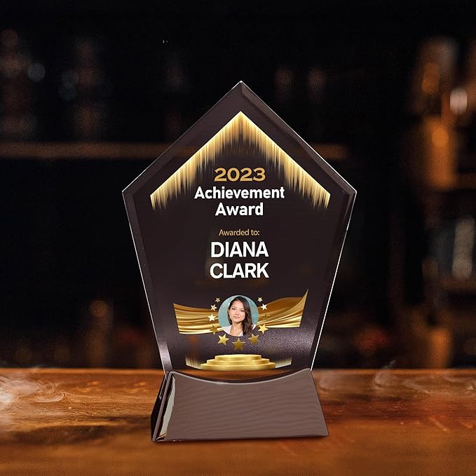 7 1/2" Personalized Glass Plaque for Trophies, Custom Award for Employee of the Month, Retirement, Leadership & Appreciation Gift J Awards (D5)