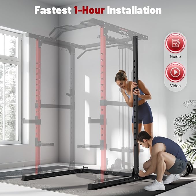 ARMAC Power Cage,1500lbs Multi-Function Power Rack with Adjustable Cable Crossover System and More Training Attachment, Weight Cage for Home Gym